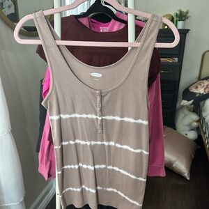 Old Navy Taupe and White Striped Tank Top